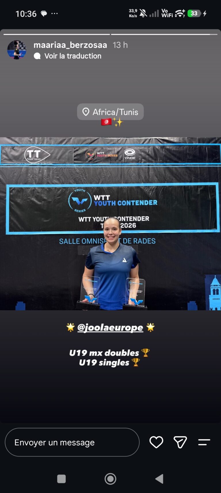 Maria Berzosa s’offre un magnifique doublé au WTT Youth Contender Tunis II !